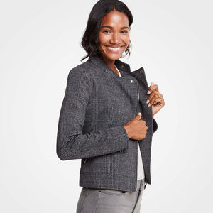Ann Taylor Gray Plaid Moto Jacket 10P